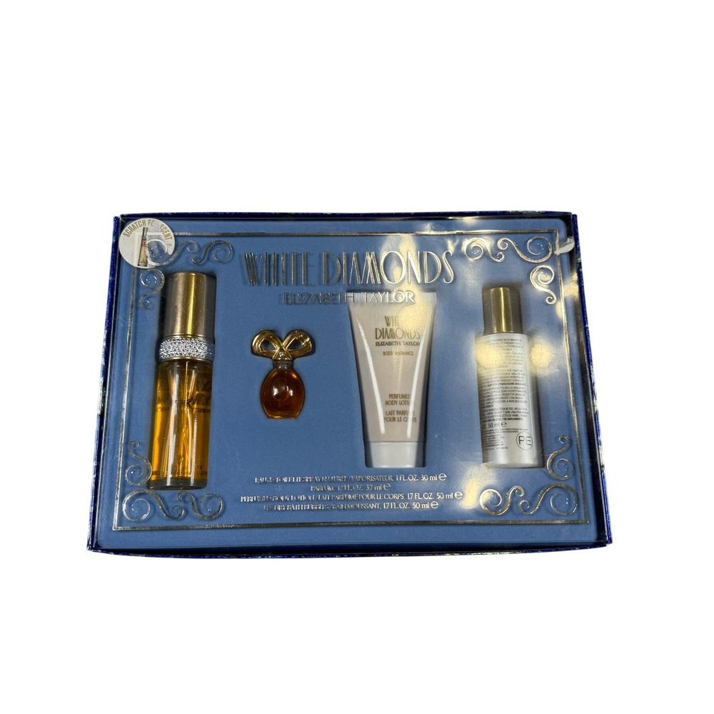 Elizabeth Taylor White Diamonds Womens 4pc Gift‎ Set Gold Floral Classic Glamour